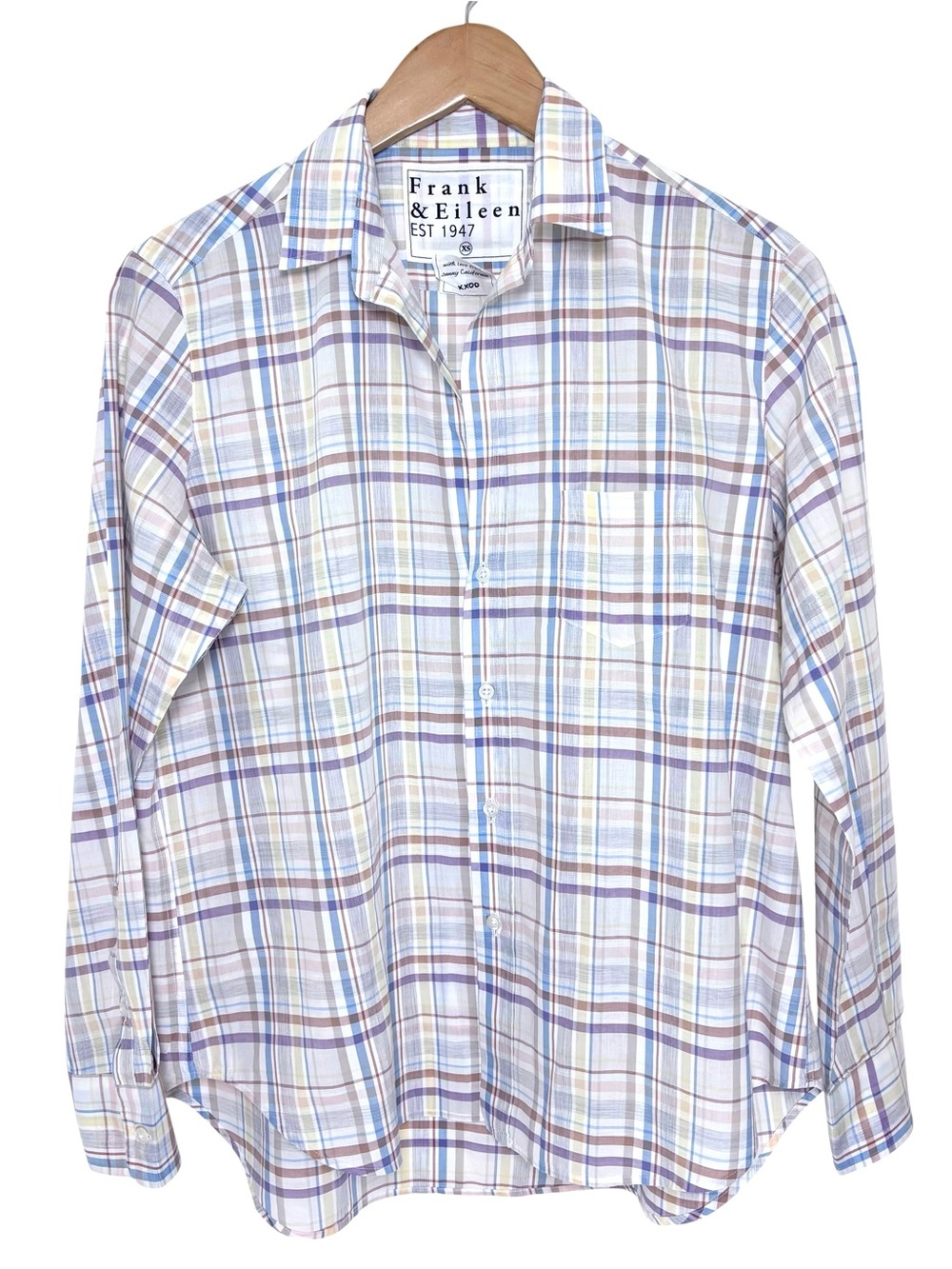 Frank & Eileen Eileen Plaid Cotton Linen Button Up Shirt XS Italian Fabric - Picture 2 of 10